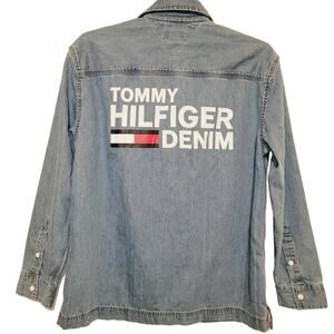 Vintage Tommy Hilfiger denim full zip large back spell out logo shacket